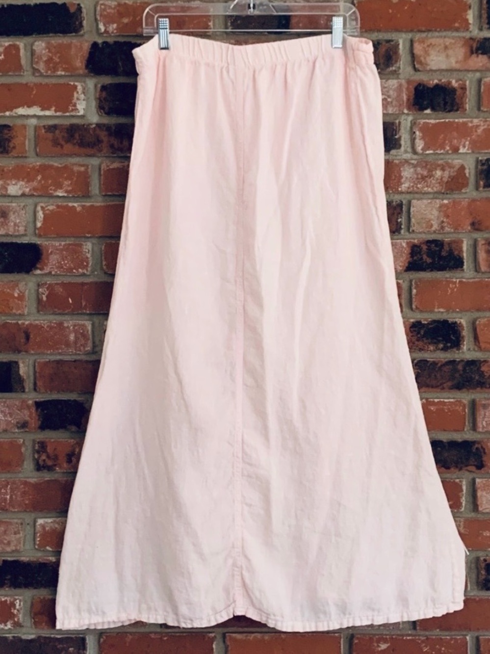 Matchpoint Made in USA Petal Pink Lagenlook Pull On Linen Maxi Skirt Sz L